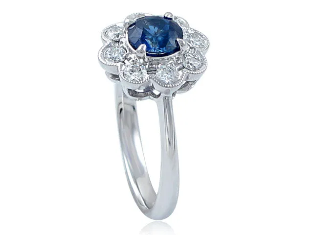 0.85ct Sapphire Diamond Flower Motif Ring