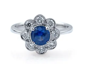 0.85ct Sapphire Diamond Flower Motif Ring