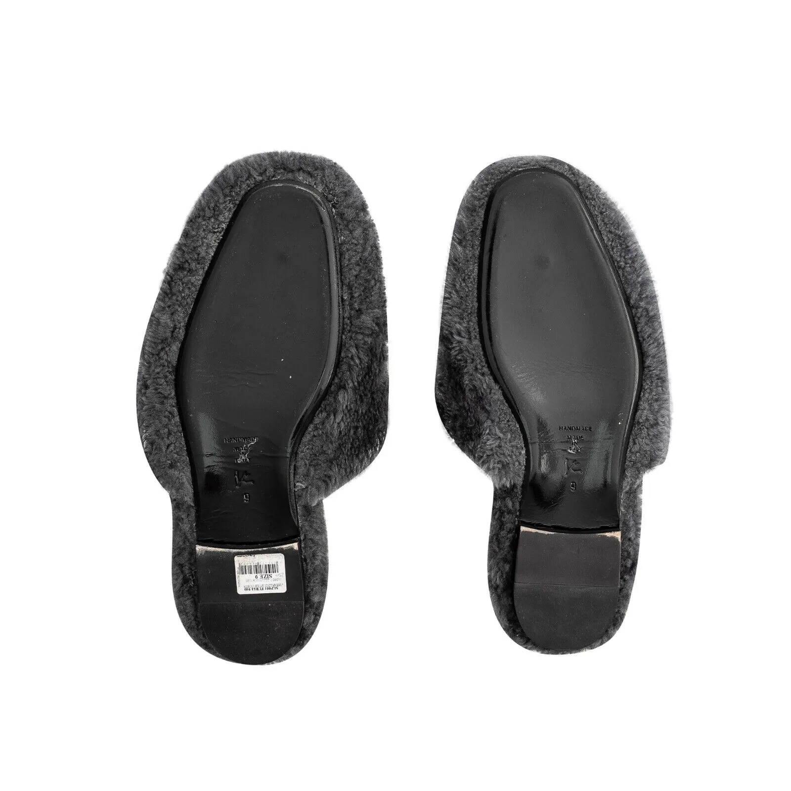 $1450 ISAIA NAPOLI Gray Mule Sabot Slippers Shoes in Shearling Fur 10 US / 9 UK