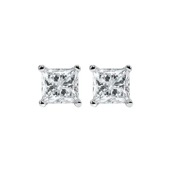 14KT White Gold & Diamond Classic Book Pricess Cut Stud Earrings  - 1/2 ctw