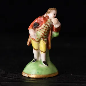 18th Century Derby Chelsea Porcelain Fob Seal "Bowing Gallant by Tree-stump"