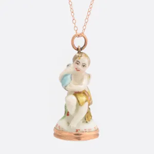 18th Century Derby Chelsea "Cupid Holding a Bottle" Porcelain Fob Seal