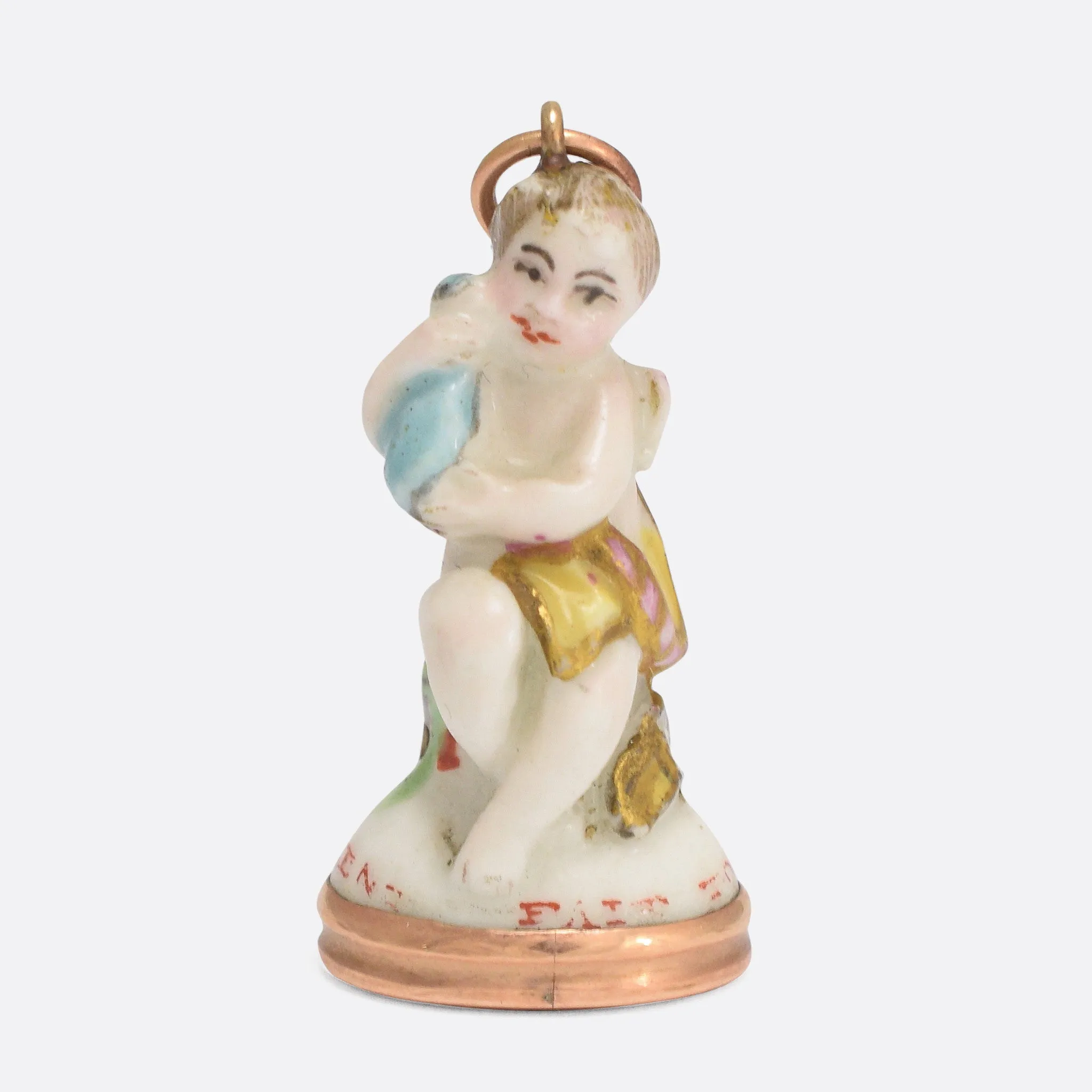 18th Century Derby Chelsea "Cupid Holding a Bottle" Porcelain Fob Seal