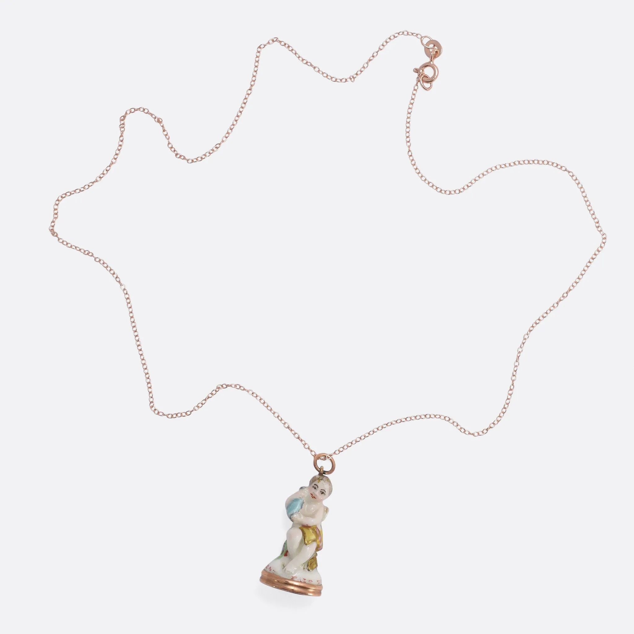 18th Century Derby Chelsea "Cupid Holding a Bottle" Porcelain Fob Seal