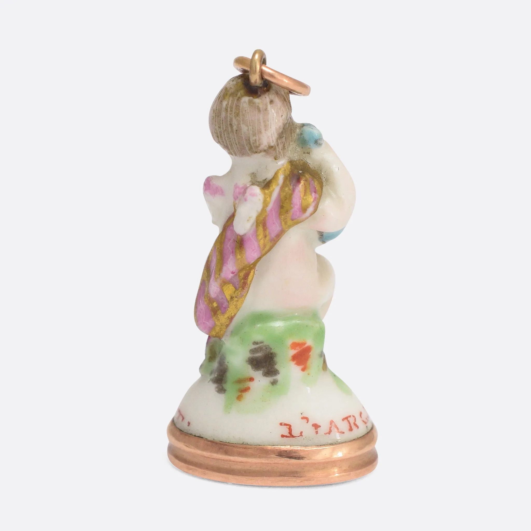 18th Century Derby Chelsea "Cupid Holding a Bottle" Porcelain Fob Seal
