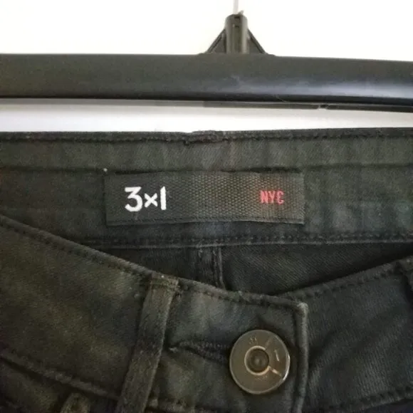 3x1 W2 Split Bell Crop Jeans Jet Coated Denim Jean