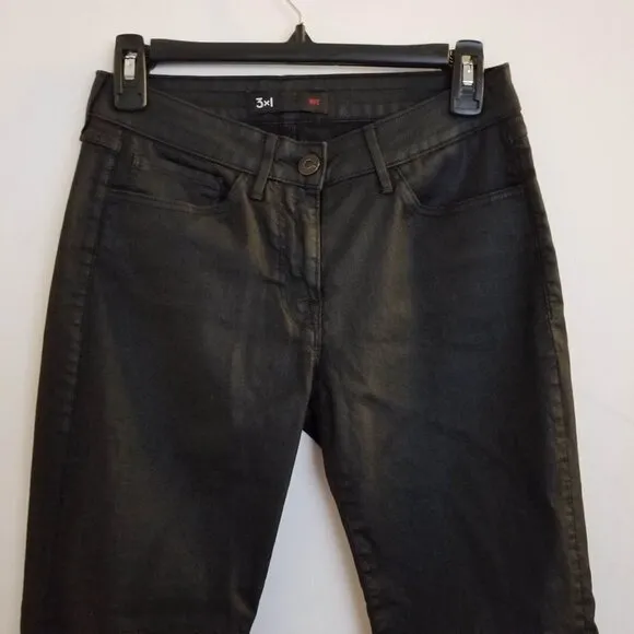 3x1 W2 Split Bell Crop Jeans Jet Coated Denim Jean