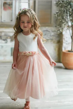 A Line Sleeveless  Round Neck Sleeveless Tulle Flower Girl Dresses OHR039