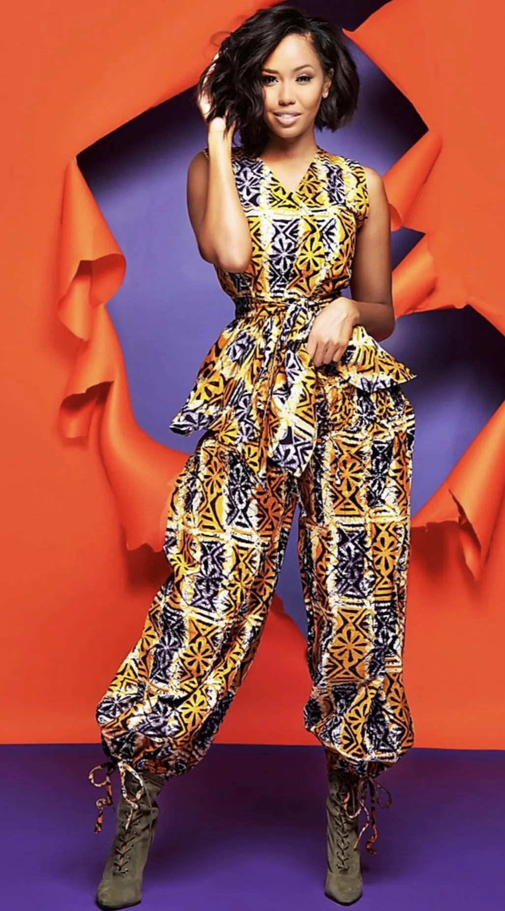 African Print Ankle Tie Pant