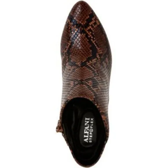 ALFANI Womens Brown Snake Skin Harpper Almond Toe Kitten Heel Booties 7 W