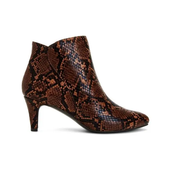 ALFANI Womens Brown Snake Skin Harpper Almond Toe Kitten Heel Booties 7 W