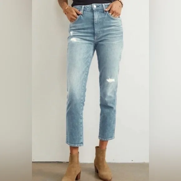 AMO Jeans Chelsea Crop Desire Wash Distressed Size 26 High Rise Revolve