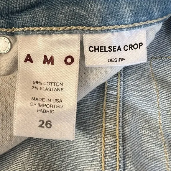 AMO Jeans Chelsea Crop Desire Wash Distressed Size 26 High Rise Revolve
