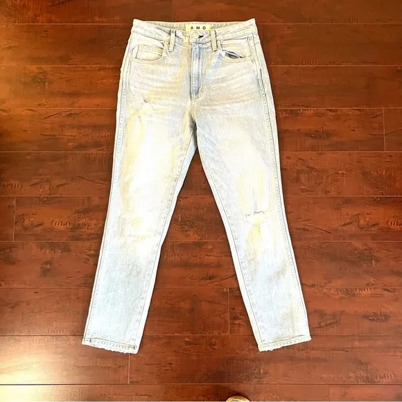 AMO Jeans Chelsea Crop Desire Wash Distressed Size 26 High Rise Revolve