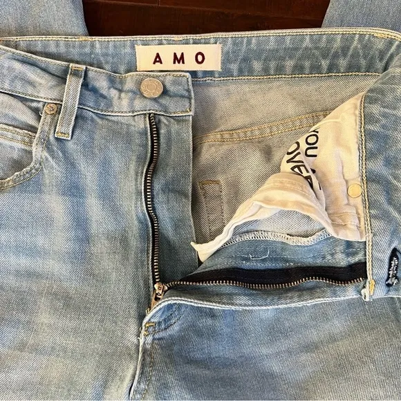 AMO Jeans Chelsea Crop Desire Wash Distressed Size 26 High Rise Revolve