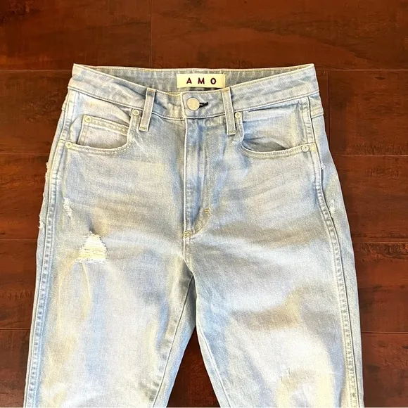 AMO Jeans Chelsea Crop Desire Wash Distressed Size 26 High Rise Revolve
