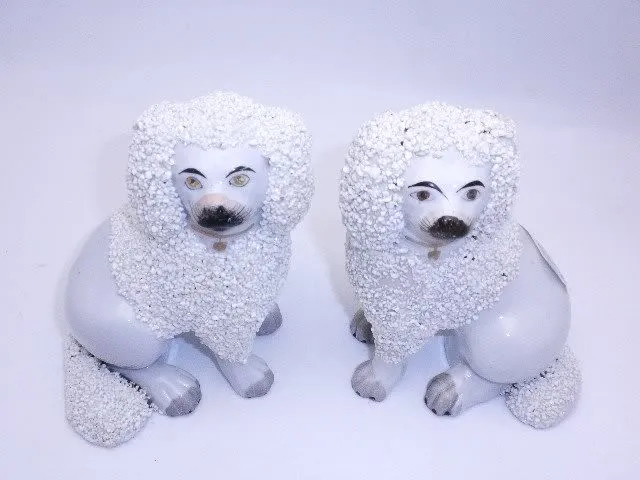 Antique Pair Staffordshire Poodles Open Leg AF
