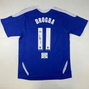 Autographed/Signed Didier Drogba Chelsea FC Blue Soccer Jersey Beckett BAS COA