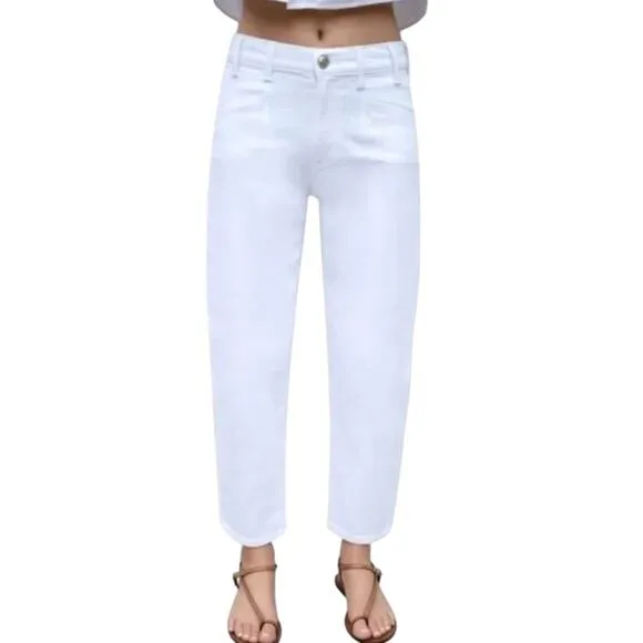 AYR The Beat Barrel Ankle Crop Jeans Tofu White-Size 23