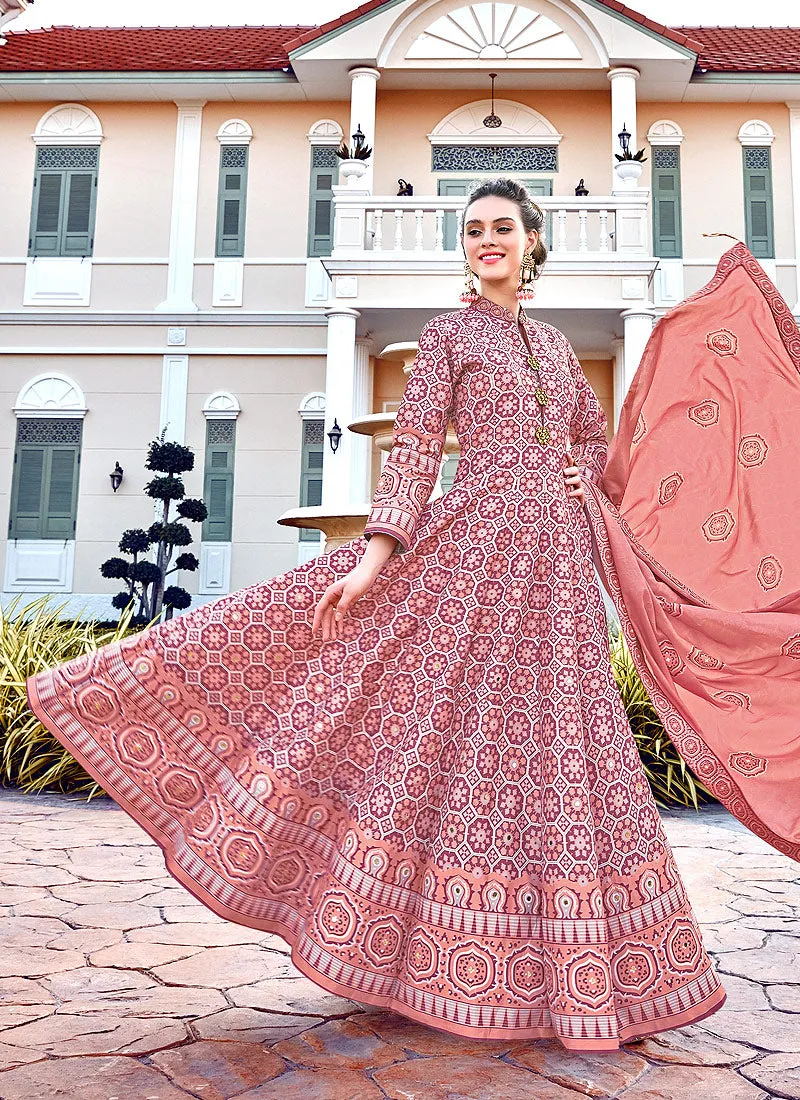 Baby Pink Patola Print Cotton Silk Anarkali Suit