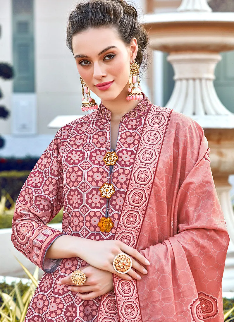 Baby Pink Patola Print Cotton Silk Anarkali Suit