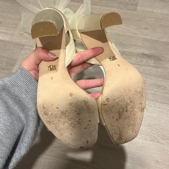 Badgley Mischka Ivory Kim Tulle Bow Block Heel
