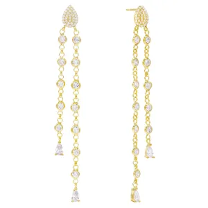 Bezel Chain Drop Stud Earring