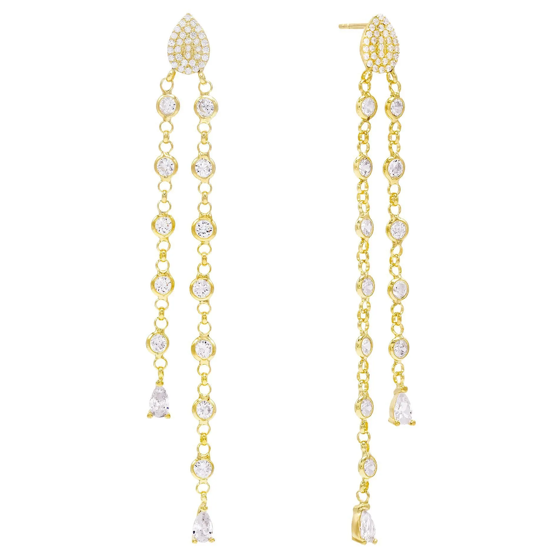 Bezel Chain Drop Stud Earring
