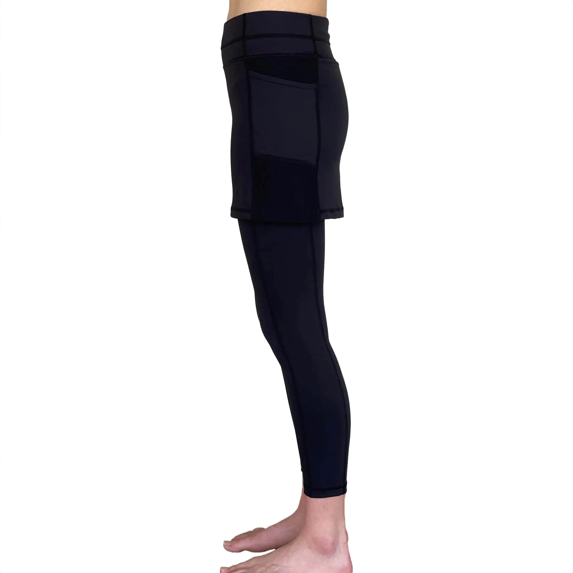 Black 7/8th's Ankle Length Skirted Leggings with Pockets