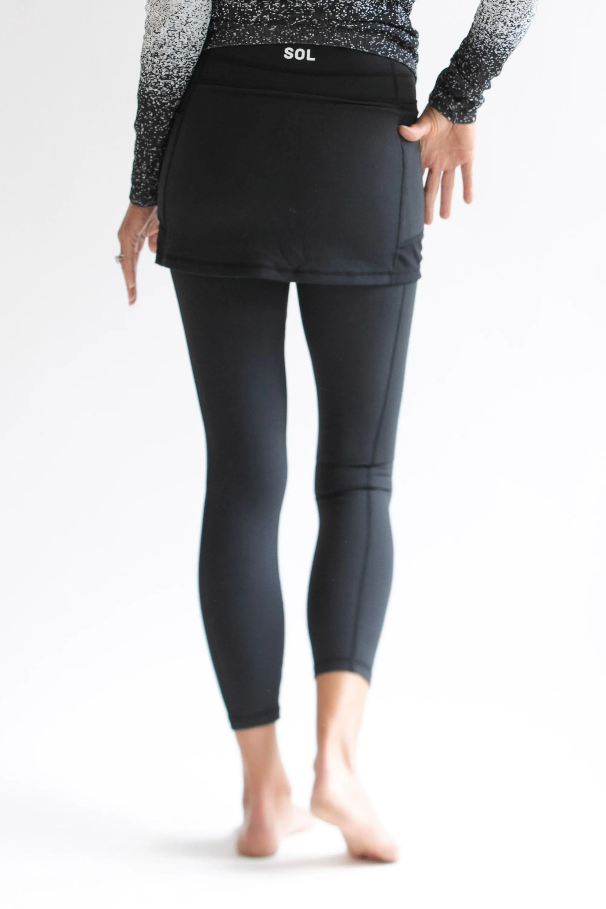 Black 7/8th's Ankle Length Skirted Leggings with Pockets