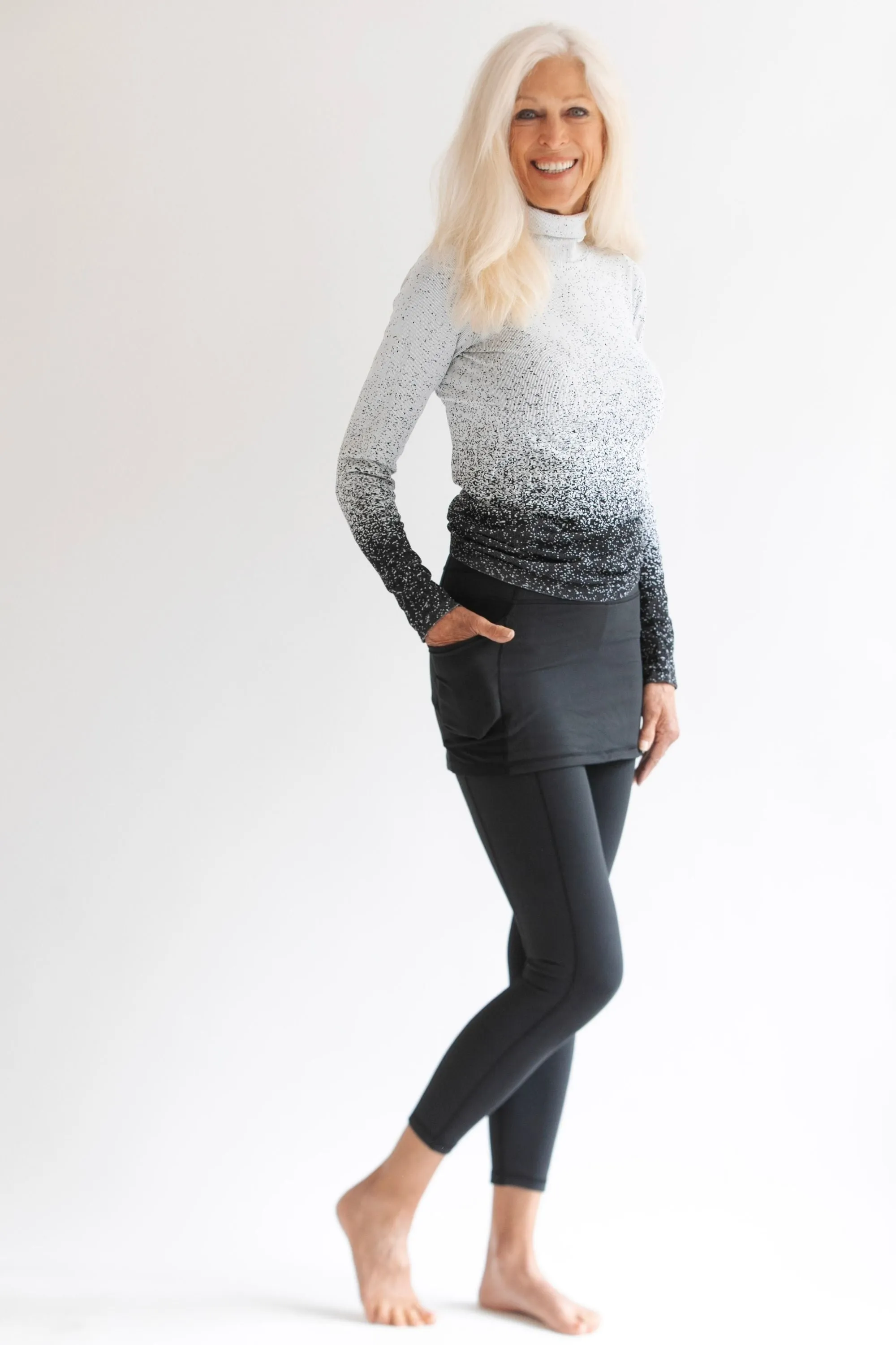 Black 7/8th's Ankle Length Skirted Leggings with Pockets