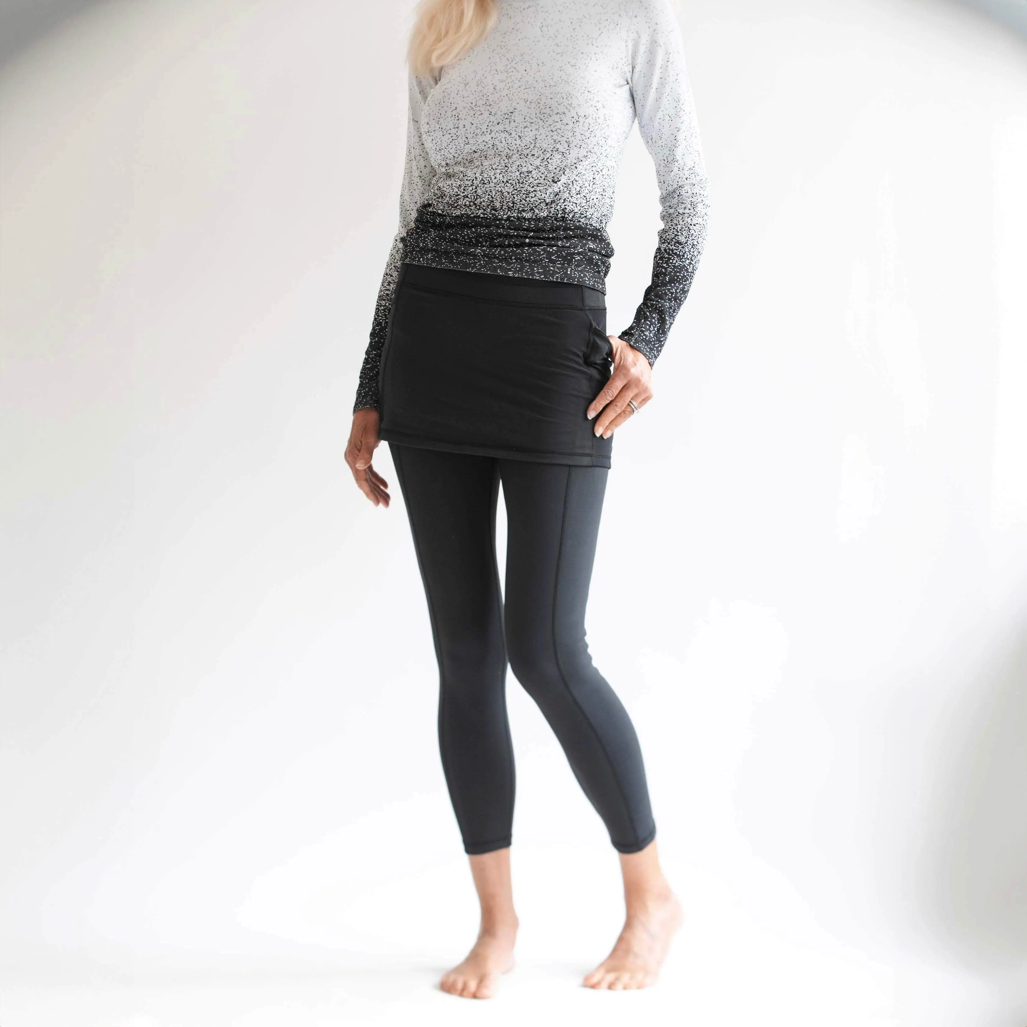 Black 7/8th's Ankle Length Skirted Leggings with Pockets