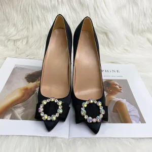 Black satin bow pointed 12 cm heel peep-toe heels  pumps