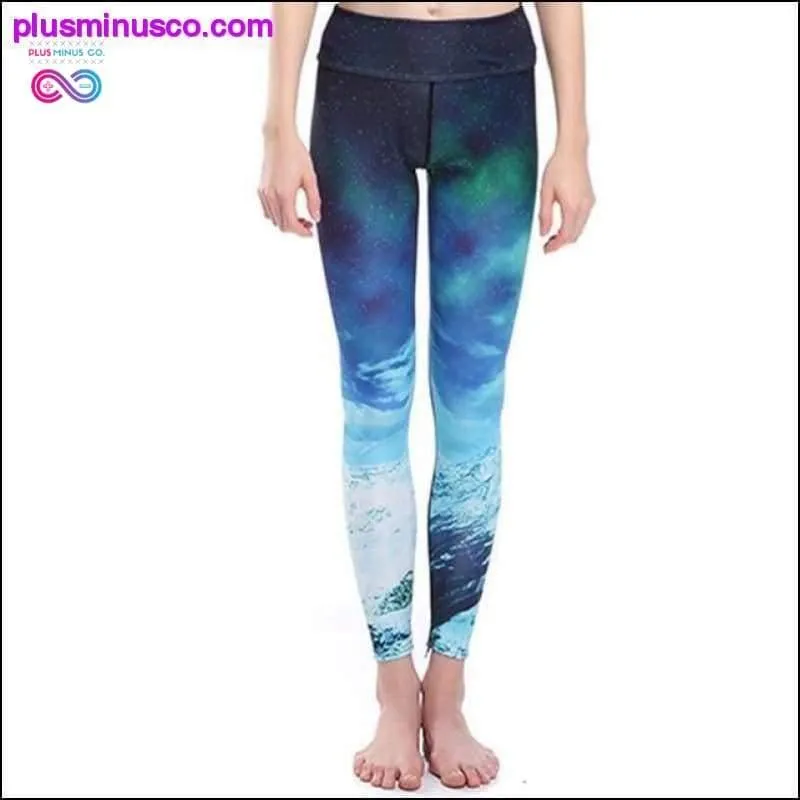 Blue Green Weed Leaf Prints Elastic Slim Fitness Workout