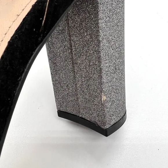 BOTKIER Heels Womens 7 Black Suede Silver Glitter Gianna Ankle Strap Sandal