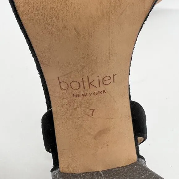 BOTKIER Heels Womens 7 Black Suede Silver Glitter Gianna Ankle Strap Sandal