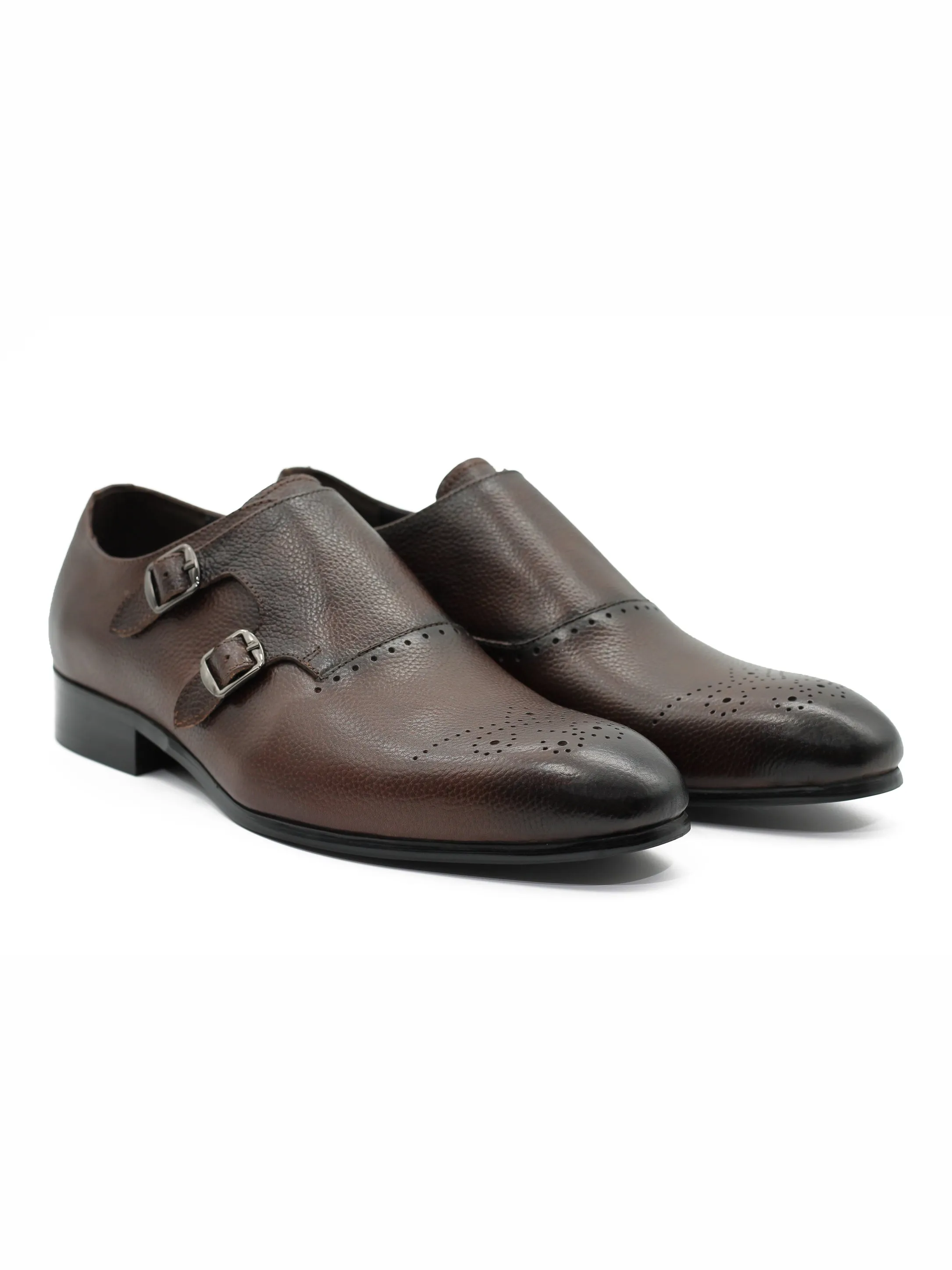 BROWN GRAIN DOUBLE MONK SHOES