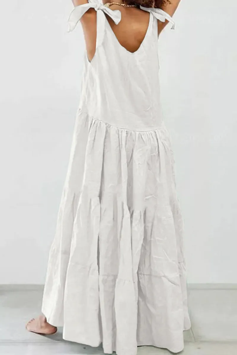 Casual Solid Patchwork O Neck Cake Skirt Dresses(5 Colors)
