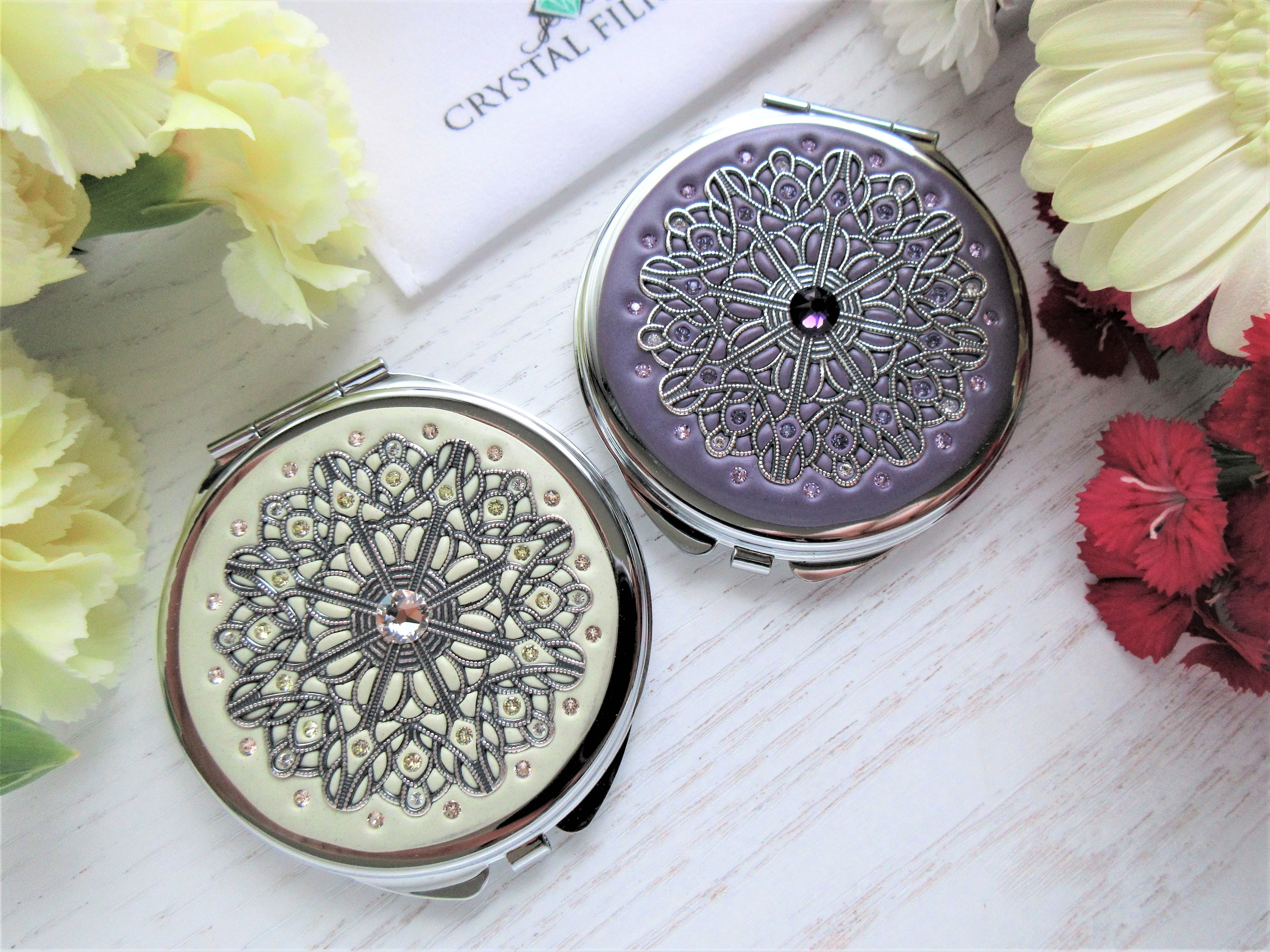Centerstone Silver Lace Filigree Compact Mirror