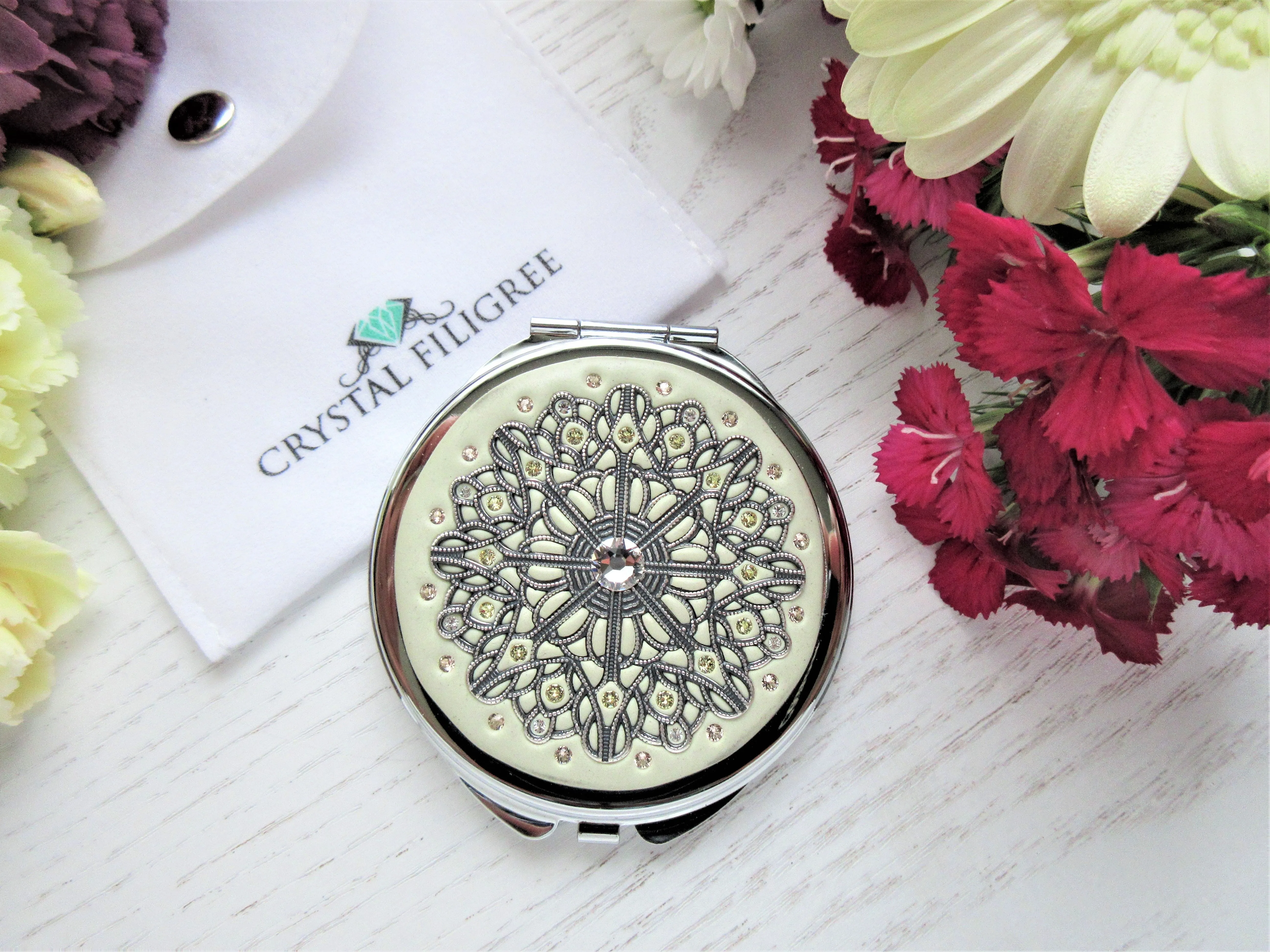 Centerstone Silver Lace Filigree Compact Mirror