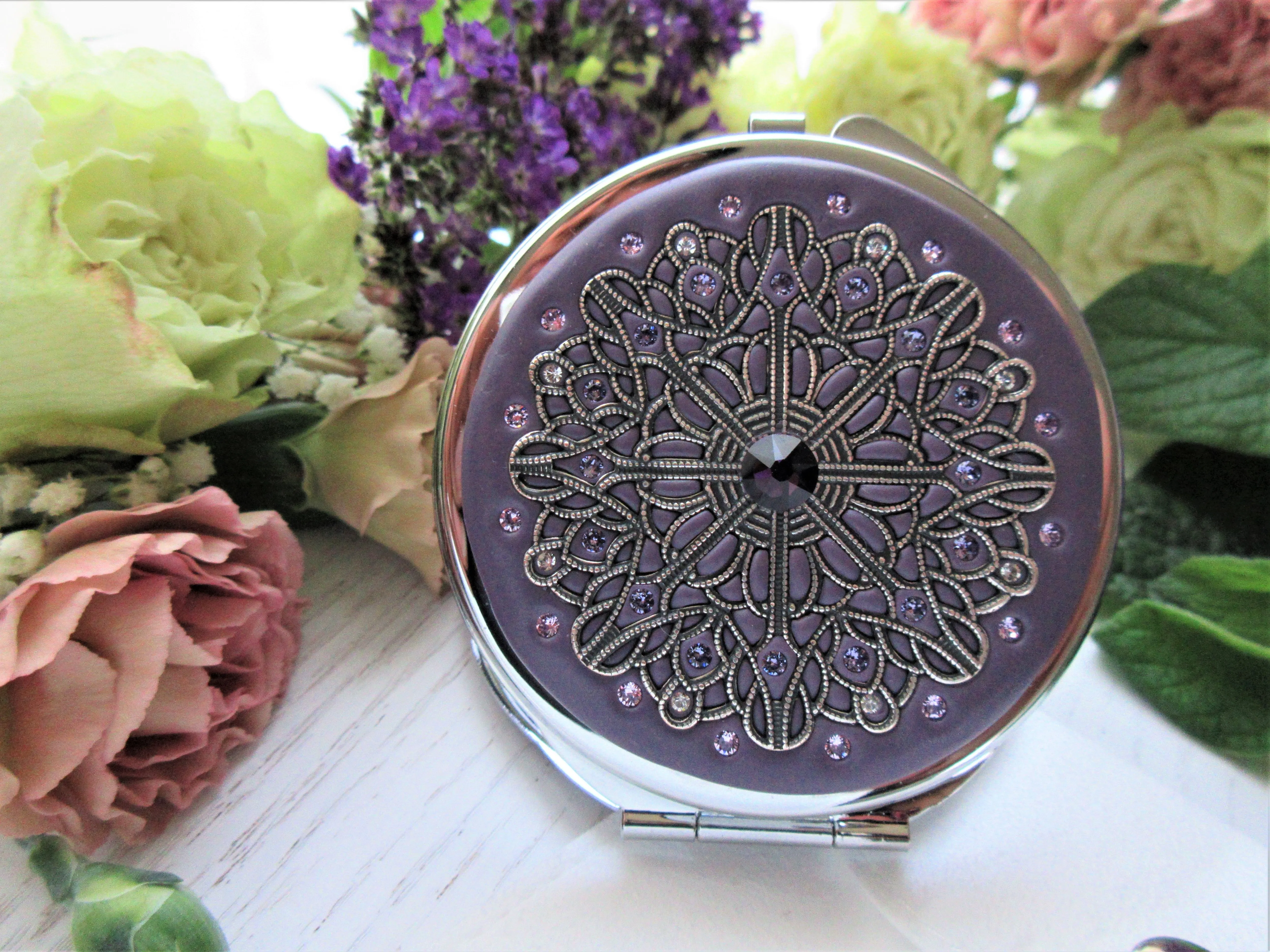 Centerstone Silver Lace Filigree Compact Mirror