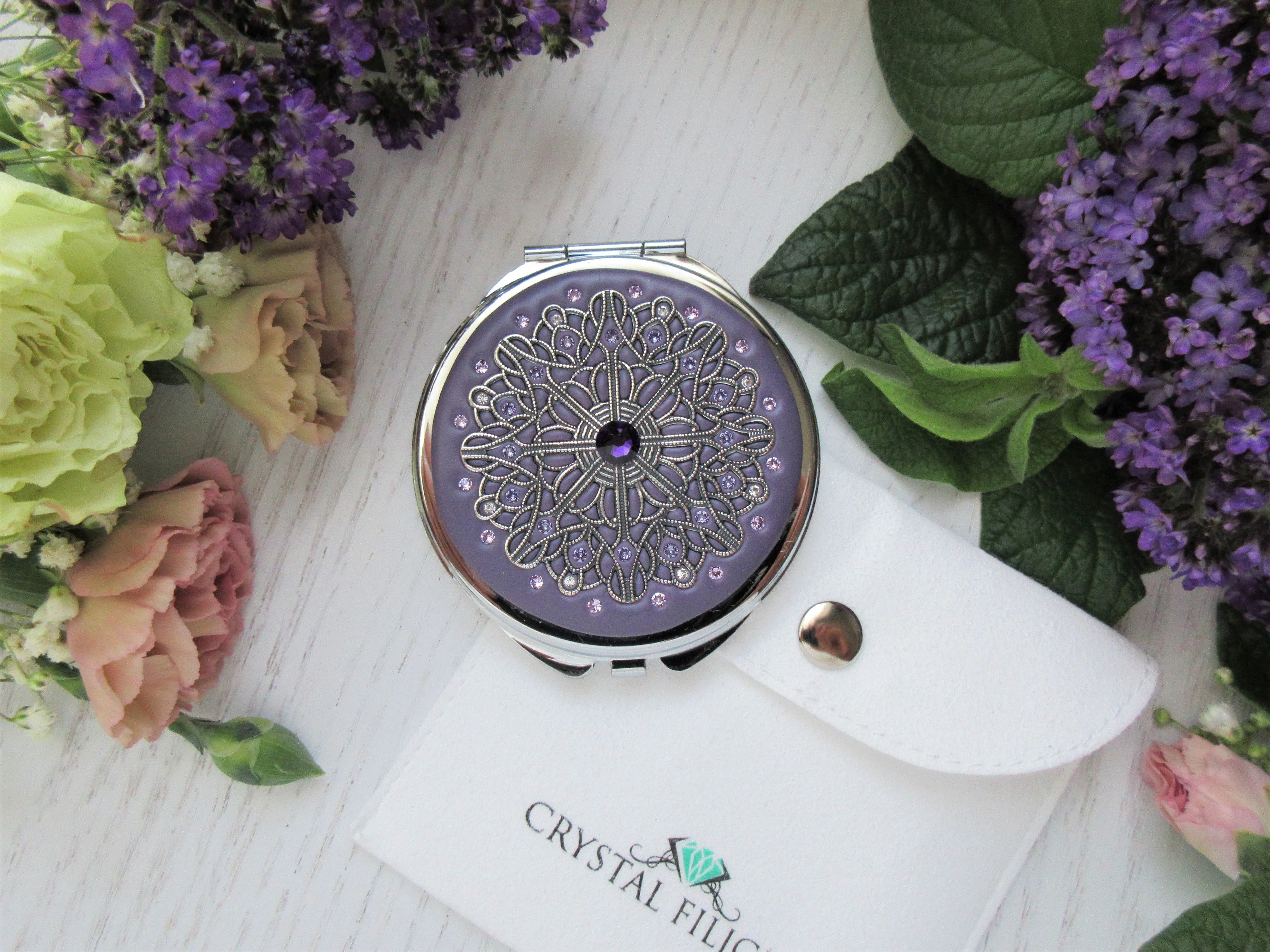 Centerstone Silver Lace Filigree Compact Mirror