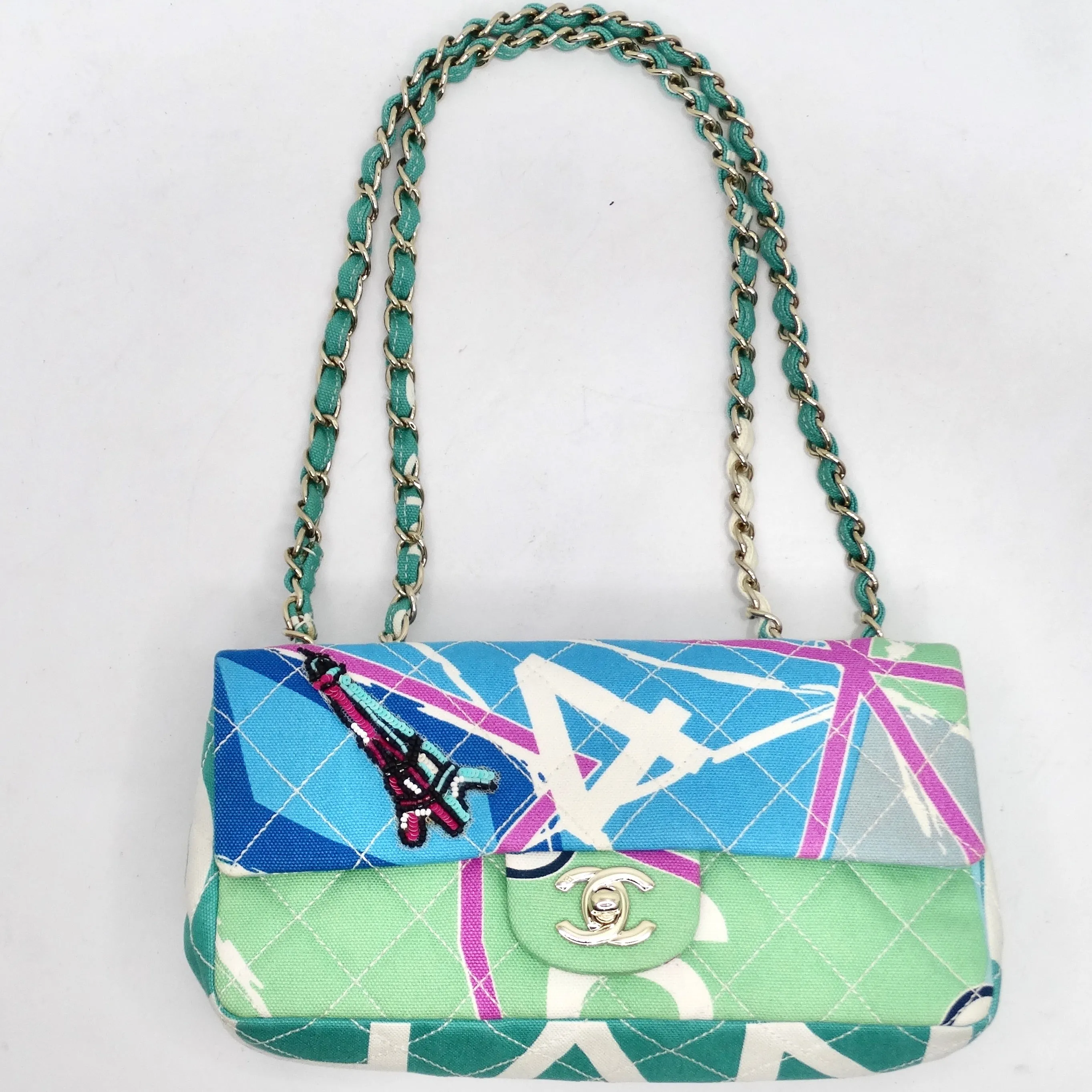Chanel Canvas Printed Eiffel Tower Flap Bag