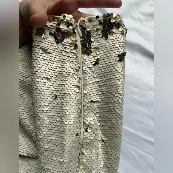Chelsea &amp; Violet Cream and Gold Flip Sequin Midi Skirt