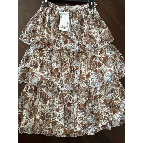 Chelsea &amp; Violet skirt Baroque paisley print A-Line Tiered Ruffled skirt size XS