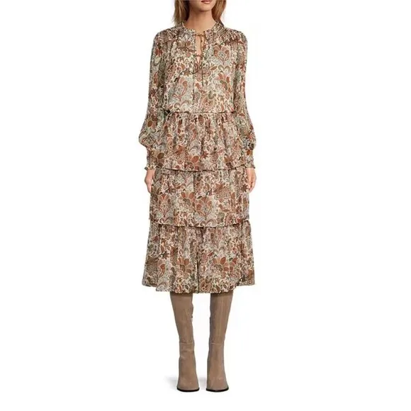 Chelsea &amp; Violet skirt Baroque paisley print A-Line Tiered Ruffled skirt size XS