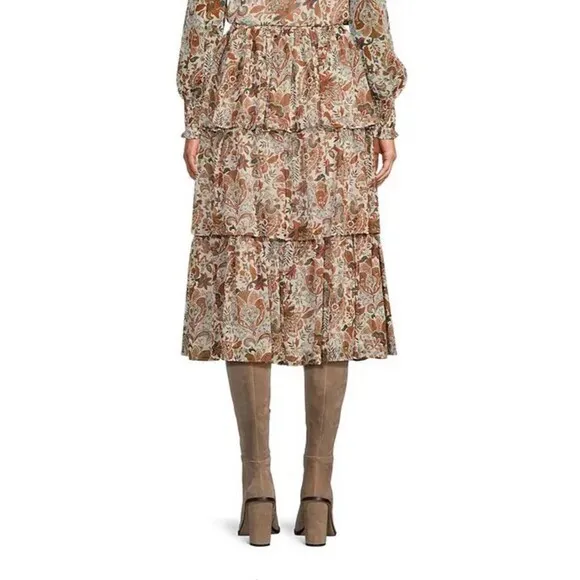 Chelsea &amp; Violet skirt Baroque paisley print A-Line Tiered Ruffled skirt size XS