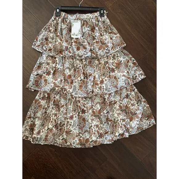 Chelsea &amp; Violet skirt Baroque paisley print A-Line Tiered Ruffled skirt size XS