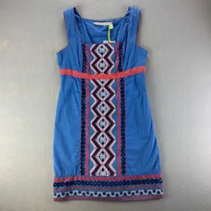 Chelsea &amp; Violet Womens Dress Large Blue Cotton Lined Sleeveless Embroidered
