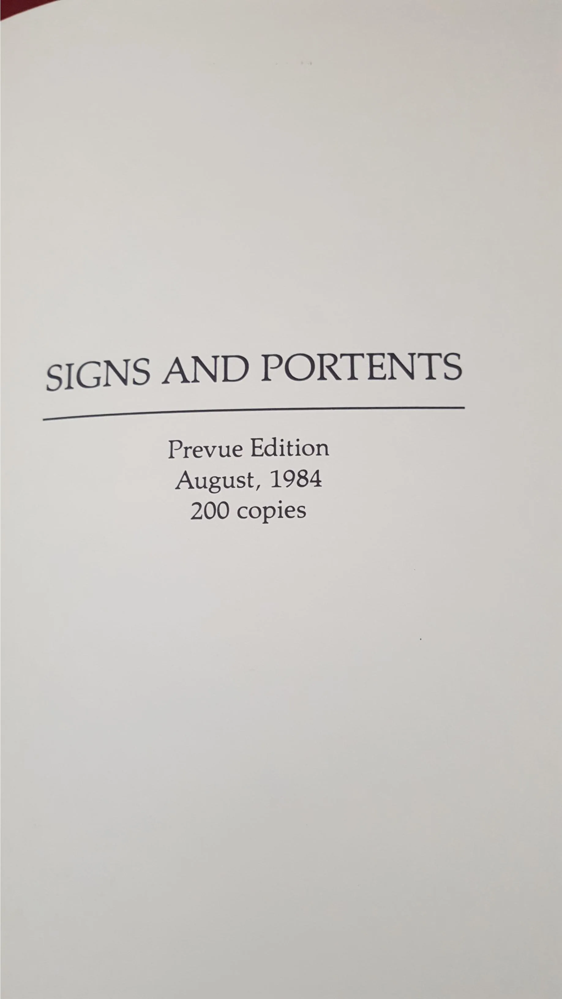 Chelsea Quinn Yarbro -Signs & Portents, Dream, Prevue Edition, 1984, 1st Edition, 200 Copies